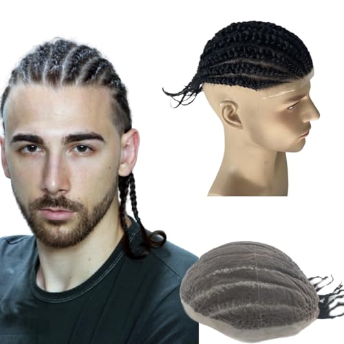 N.L.W 360 parrucche da uomo del merletto completo per gli uomini afro sistema di sostituzione dei capelli 8×10 pollici nero naturale (#Braid-1)