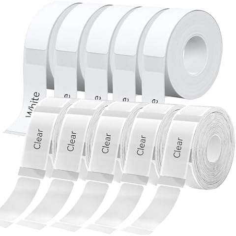 D30 P15 HP4 Label Maker Tape, Non-encrypted Replacement Labels, High Definition Thermal Label Tape for Home,Office,School,Hotel 12x40mm (0.47x1.57 in),1650 Labels/10Rolls, 5 Rolls Clear, 5 Rolls White Cover