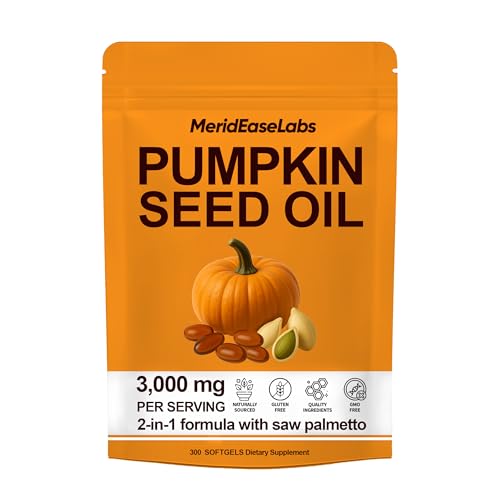 ONAISE MeridEase Labs Pumpkin Seed Oil with Saw Palmetto 2-in-1 Formula Supports Hair Growth Bladder & Prostate Health 300 Softgels (1 Pack)