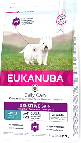 Eukanuba Daily Care Sensitive Skin Hundefutter - Trockenfutter für Hunde mit sensibler Haut, Hyoallergenes Futter mit Fisch, 2,3kg