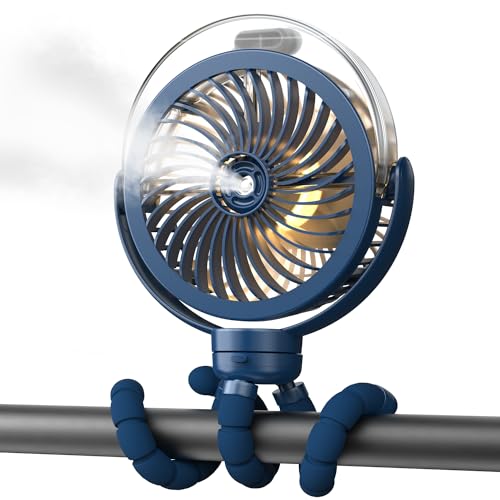 Image of Portable Misting Stroller Fan – 6000mAh Rechargeable Handheld & Clip-On Fan with 70ml Water Tank, 3 Speeds, Cooling Mist, Quiet Operation, USB-C Rechargeable for Baby Stroller, Home, Travel & Outdoor