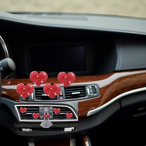 Image of 5 Pcs Bling Red Hearts Air Vent Clips, Heart Shape Crystal Car Air Vent Clip Charm Car Air Fresheners for Women Rhinestone Diffuser Vent Clip Cute Decor Bling Cars Accessories,Interior Accessories