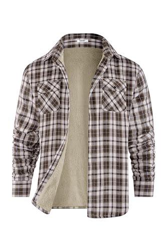 COOFANDY Men's Sherpa Lined Flannel Shirt Jacket Long Sleeve Button Up Fleece Plaid Shirts