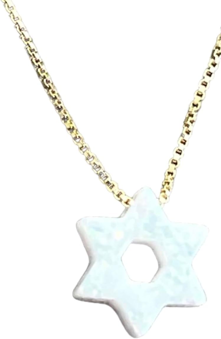 Star of David Necklace - Magen David Sterling Silver or 14kt Gold Filled with Opal Charm - Jewish Heritage Jewelry