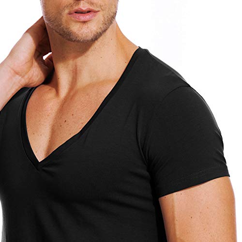 Zecmos V Neck T Shirts Men Deep V Neck Tee Muscle Slim Fit Low Cut Stretch Tshirt