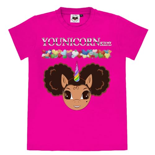 Image of Afro Puff Unicorn Love Logo Tee in Bubblegum Pink - Light Brown w /Black Hair