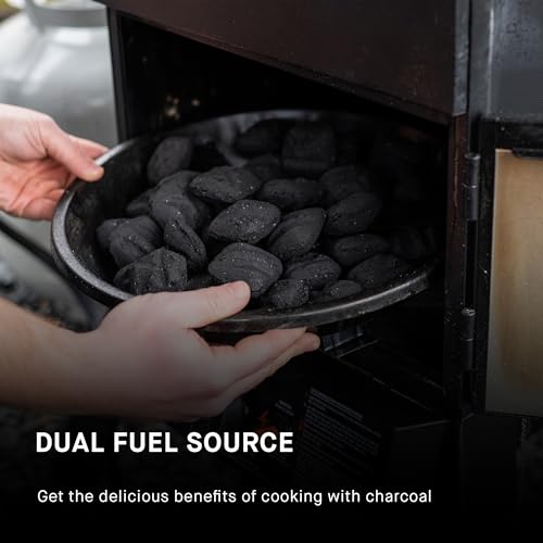 Image of Masterbuilt 30-Inch Dual Fuel Propane & Charcoal Vertical Smoker with 730 Sq. In. Cooking Space, Push-Button Ignition, Temperature Gauge, 4 Smoking Racks, Black