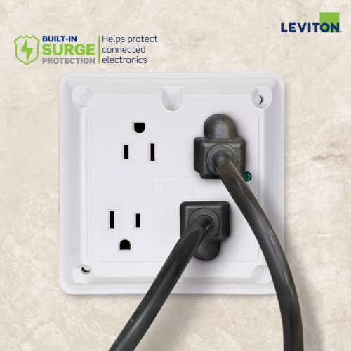 Image of Leviton Surge Protective 4-in-1 Receptacle with Indicator Light, 20 Amp, 125 Volt, Heavy-Duty Industrial Specification Grade, Straight Blade Quadruplex Outlet, Grounding, 5490-GY, Gray