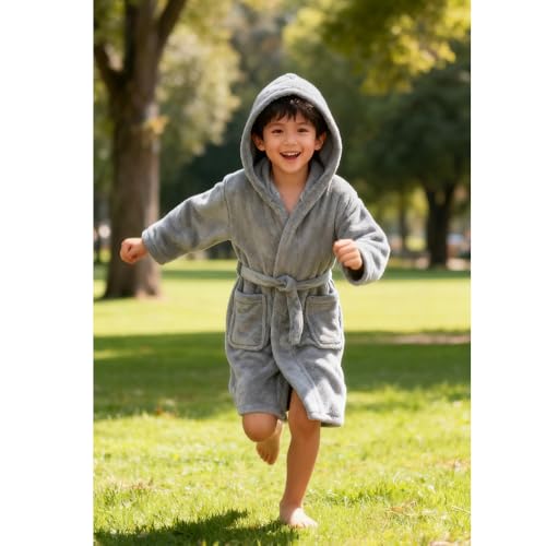 Image of Kids Bathrobe Hooded Plush Fleece Robe for Girls Boys