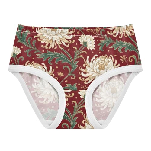 Chrysanthemum Floral Red Vintage Underwear for Girls, Toddler Panties, Cotton Underwear for Girls, 2–8 Years