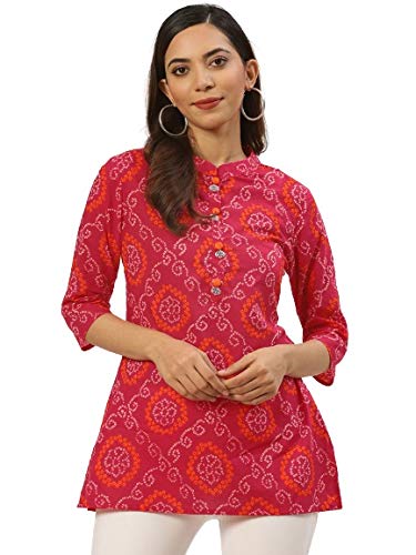 FABRIC FITOORCotton Bandhej Print Straight Kurta for Girls/Ladies/Women(Pink)