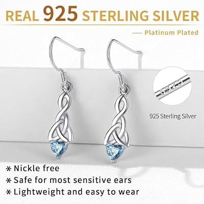 ChicSilver Sparkling Heart Birthstone 925 Sterling Silver Celtic Knot Dangle Hook Earrings (with Gift Box)