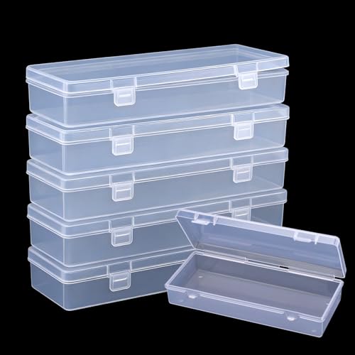 Image of 6 Pcs Clear Plastic Storage Containers Box, Small Rectangle Organizer with Hinged Lid, Small Plastic Case for Collecting Business Cards, Accessories, Crafts, Beads, Jewelry, Screws (clear(B))