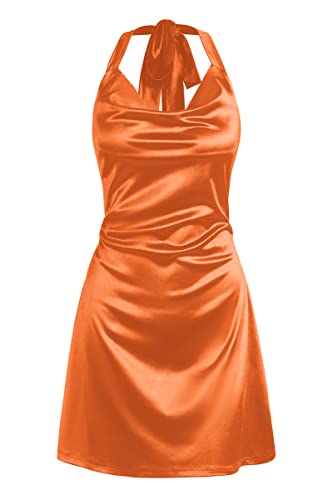 ZAFUL Women Halterneck Satin Mini Dress Sexy Cowl Neck Silky Party Cocktail Club Dress