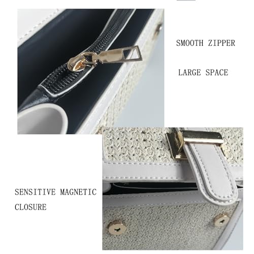 Image of Beach Purse Women Cute Summer Straw Purse Mini Clutch Woven Tote Vacation Handbags Beach Straw Shoulder Bag