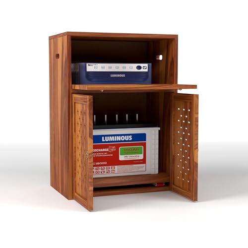 Image of Solid Sheesham Wood Inverter Cabinet | Rosewood Inverter Stand with Ventilated Doors & Foldable Front Panel | Multipurpose Storage Cabinet for Home & Office (Natural Finish)