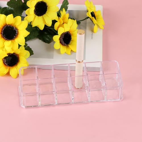 Image of 12-Slot Acrylic Organizer Case for Lipstick Bottles Storage, 1 Pc | Transparent Clear Cosmetic Makeup Brushes Organizer Display Rack Holder