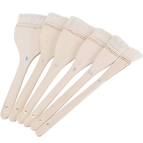 FAATCOI Flacher Hake Pinsel, 6 Stück, Schafwolle, Künstler-Pinsel-Set, mit Holzgriff, weicher Waschpinsel, Latex-Pinsel für Aquarell, Acryl, Keramik, Potter, 2.5 bis 10.2 cm, verschiedene Größen Cover