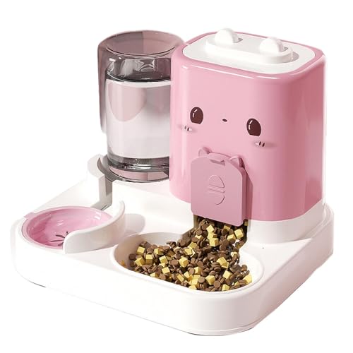 CEWIFO 2-in-1 Automatischer Katzenfutter & Wasserspender Set – 1.5L Wasser + 2.2L Futterautomat, großes Spenderset für Katzen, kleine Hunde & Welpen, langanhaltende Versorgung (Pink)