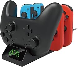 Dock de carregamento atualizado PtevSoh, estação de carregamento para 4 controladores Joy-con Switch e controlador Pro com indicadores LED e cabo de carregamento USB tipo C