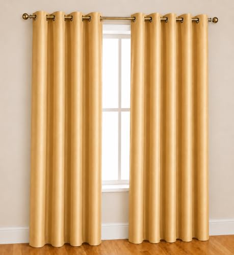 Image of Polyester Eyelet Door Curtain, Solid Plain Light Filtering Curtain for Bedroom, Living Room & Home Office, 7 Feet (84 x 48 Inch), Gold, Pack of 2