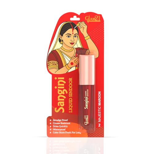 Image of Glam21 Sangini Liquid Sindoor | Rich Color & Smooth Application | Long-Lasting Matte Finish | Quick-Dry, Smudge-Proof & Comfortable Wear | For Everyday & Festive Use |4ml, Majestic Maroon