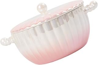 Large Pearl Gradient Pink Ceramic Serving Bowl with Lid Double-handle Soup and Salad Dish Microwave Safe Ramen and Noodle Storage for Home and Restaurant Use