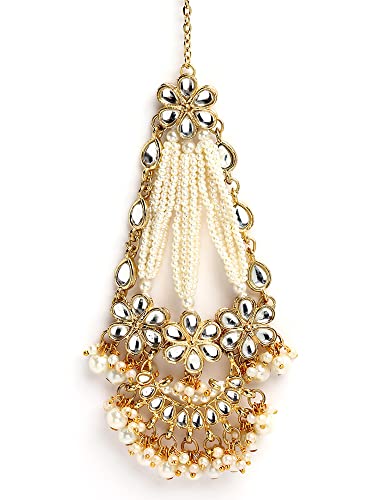 Image of Karatcart Gold Plated Pearl Beads Studded Floral Design Kundan Passa for Women