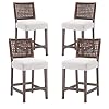 Woven rope back bar stools set of 4 armless counter height stools wooden farmhouse barstools for kitchen island dining room bar pubs clubs cafe linen beige brown paper  urban country home decor