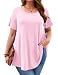 JollieLovin Women's Short Sleeve Loose Fit Flare Hem T Shirt Tunic Top (Pink, 3X)