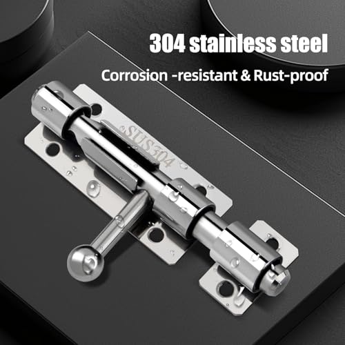 Image of Barrel Bolt Latch, 4.2 Inch Slide Lock, SUS304 Stainless Steel Slide Bolt Latch with Padlock Hole, Heavy Duty Slide Bolt Gate Latch Lock for Wooden Fence, Yard Door, Barn Door, Shed Door (Silver)