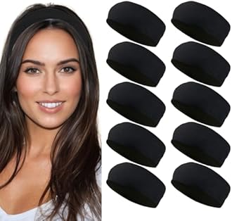Styla Hair Headbands for Women Stretch Fashion Head Bands 10 Pack Non-Slip Head Wraps Great for Spa, Sports, Yoga, Pilates, Running, Gym Headband, Workouts (Black)