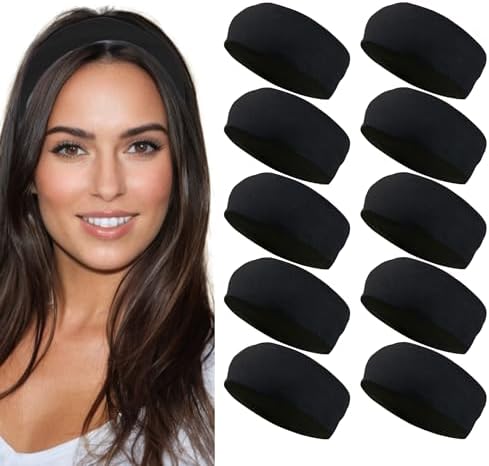 Styla Hair Headbands for Women Stretch Fashion Head Bands 10 Pack Non-Slip Head Wraps Great for Spa, Sports, Yoga, Pilates, Running, Gym Headband, Workouts (Black)