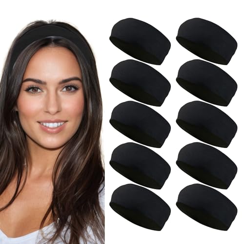 Styla Hair Headbands for Women Stretch Fashion Head Bands 10 Pack Non-Slip Head Wraps Great for Spa, Sports, Yoga, Pilates, Running, Gym Headband, Workouts (Black)