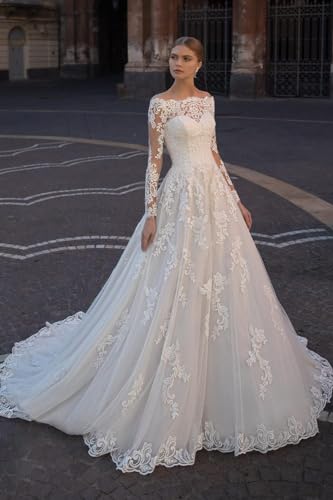 Wedding Dress for Bride Boho Beach Wedding Gown for Women Tulle Lace Bridal Dress with Long Sleeves4
