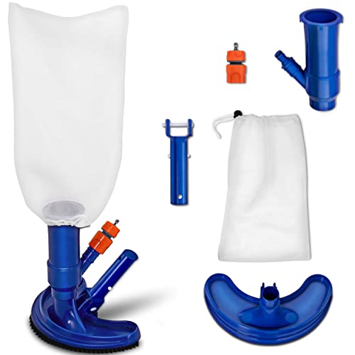 tillvex Aspirateur de Piscine à Vide | Kit d'entretien pour Piscine | Set d'Accessoires de Nettoyage avec Aspirateur, Sac à Feuilles, Écumoire Manche Télescopique | pour Piscines, Bassins, Fontaine