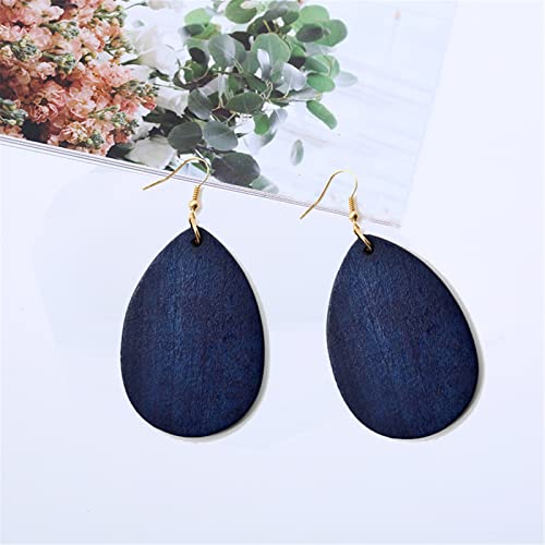 Smalllove Wooden Hoop Earrings For Women Girls Retro Black African Bohemian Wood Teardrop Geometric Lightweight Dangle Drop Earrings (Blue) #TOP5