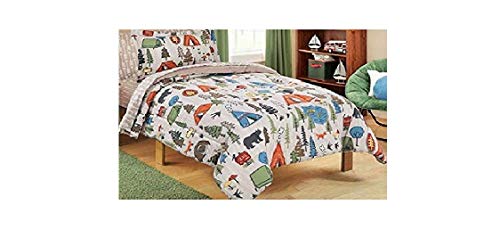 Mainstays Kids 5-Piece Bed in a Bag Coordinating Bedding Set, Twin (Green/Brown Camping Design)