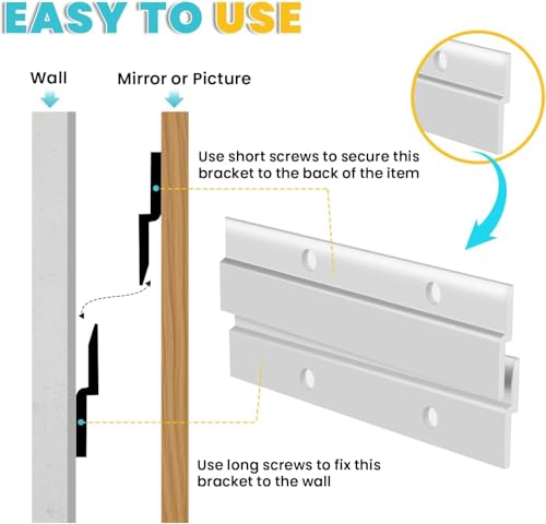 Image of FURWEY French Cleat, Picture and Mirror Hanger, Aluminum French Cleat, Headboard Wall Mounting Brackets with Screws(12 Inch-2 Pairs, Support 80 lbs)