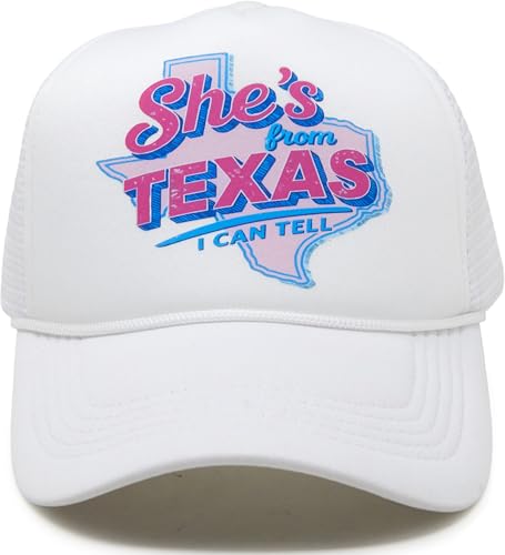 Funky Junque Foam Snapback Trucker Hat - Shes from Texas I Can Tell - White