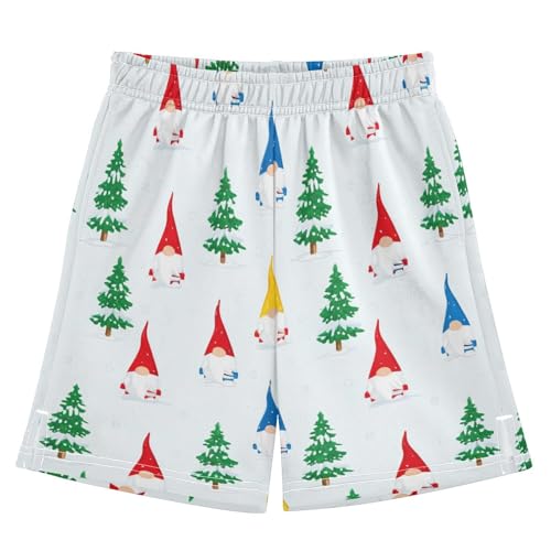 Christmas Gnomes Trees Athletic Shorts with Zipper Pockets, Youth Boys Athletic Running Shorts for Summer