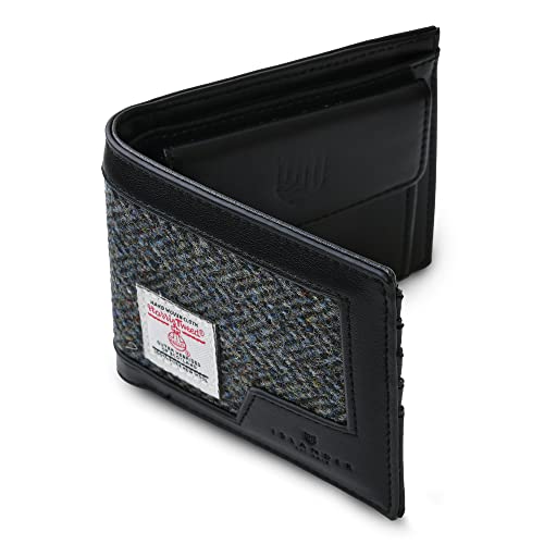 Islander Men's Wallet Harris Tweed & PU Leather (Classic, Black and Grey Herringbone, 4.33'x3.74'x0.98')3