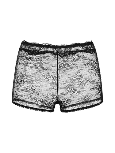 Dorina Braguita/Shorty Boyshorts de Encaje Origins – Diseño Totalmente de Encaje, Aberturas de Pierna con Elástico Picot, Lazo Decorativo Delantero, Negro