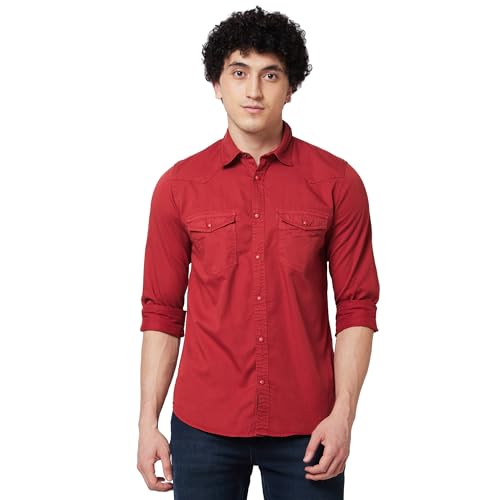 Image of Spykar Men's Regular Fit N /A Full Sleeve Solid Casual Shirts