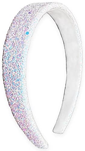 FROG SAC Glitter Headbands for Girls, White Headband for Little Girl Hair Accessories, Sparkly Wide Hair Bands for Kids, Cute Fashion Alice Head Band for Children, Thick Sparkle Bling Child Hairband