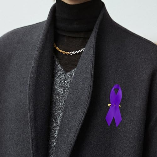 Image of Curvier 200PCS Purple Satin Awareness Ribbons Lapel Pins with Safety Pins