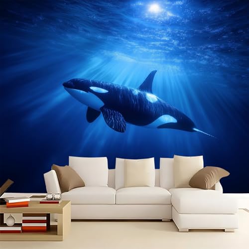Azul Marino Papel pintado panorámico no tejido 250 x 175 cm Tamaño personalizado, póster mural gigante 3D, Sensación Cinematográfica Animales Marinos Ballena para sala de estar dormitorio restaurante