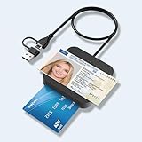 2IN1 USB-A & USB-C Chipkartenleser mit NFC, USB Smart Card Reader kompatibel mit Windows, Mac OS, Linux, Android, Kartenlesegerät DOD Military Kartenleser für den neuen Personalausweis Bankkarten