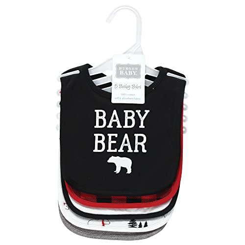 Image of Hudson Baby Unisex Baby Cotton Bibs, Buffalo Plaid Bear, One Size