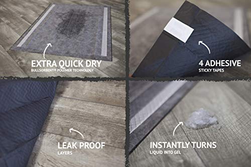 Image of Bulldoglogy Carbon Black Puppy Pee Pads with Adhesive Sticky Tape - Extra Large Charcoal Housebreaking Dog Training Wee Pads (24x35) (60-Count, Black)